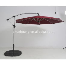 Promotion outdoor aluminum frame parasol round  wrench umbrella with base use for garden